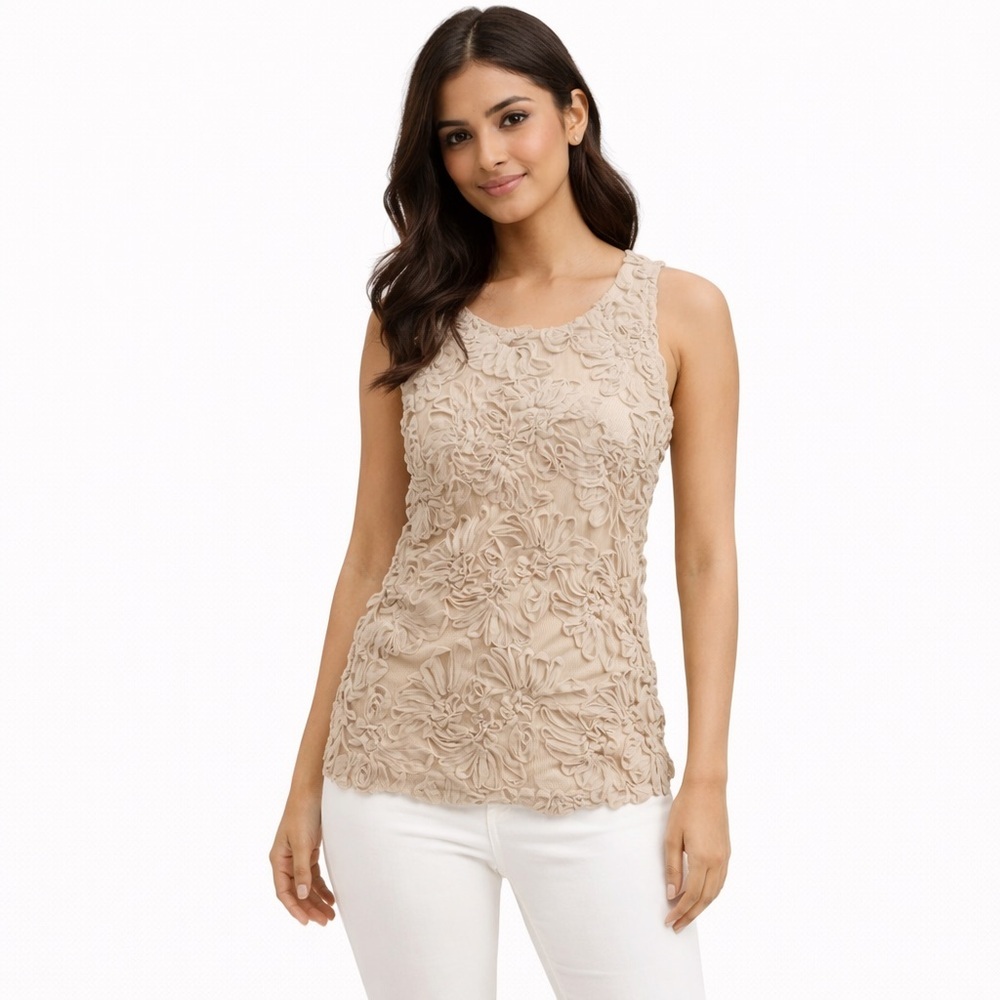 Banana Republic Floral Appliqué Tank Top Sleeveless Beige XSP NWT